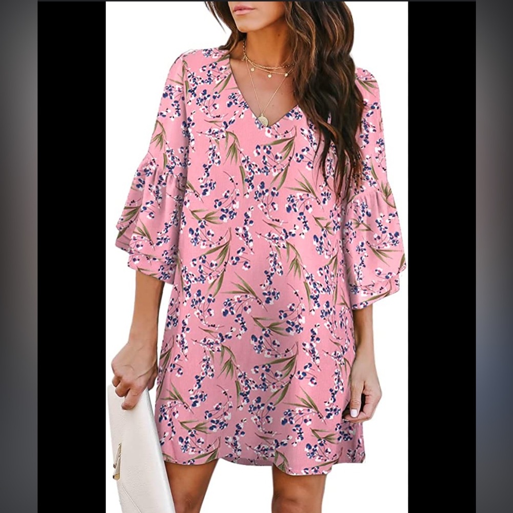 Floral V-Neck Mini Dress in Pink